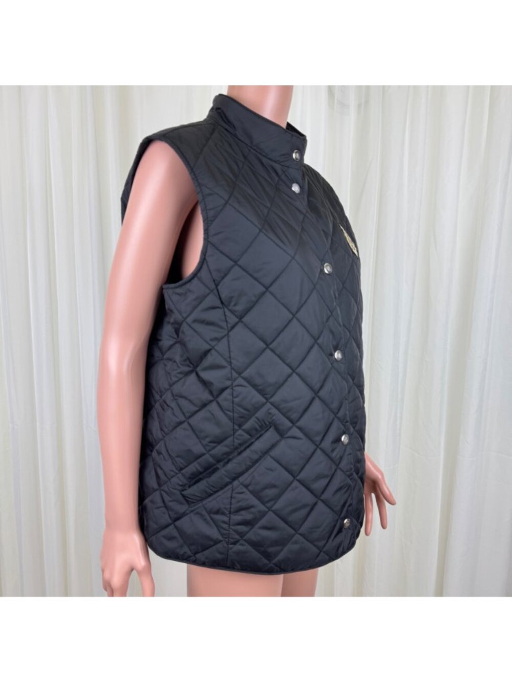Ralph Lauren Quilted Vest Black RLL Crest Patch Diamond Quilt Womens L 84922T - Picture 10 of 13